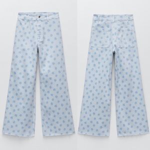 ZARA The Marine Daisy Floral Light Blue Straight Jeans